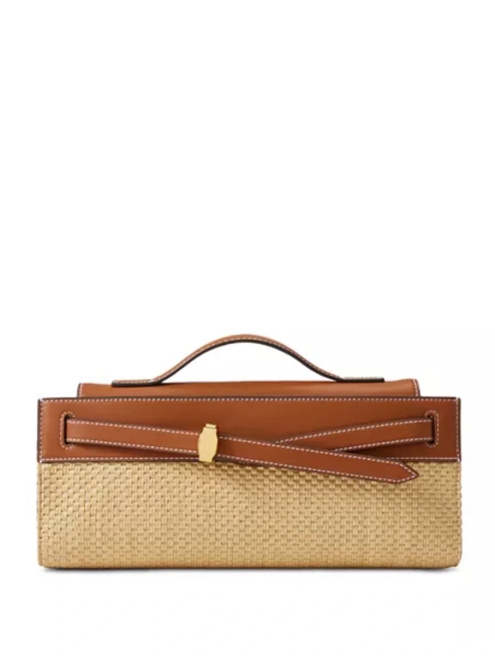 Veronica Beard Dash Raffia Clutch Hazelwood Leather Top Handle Bag - Picture 1 of 12